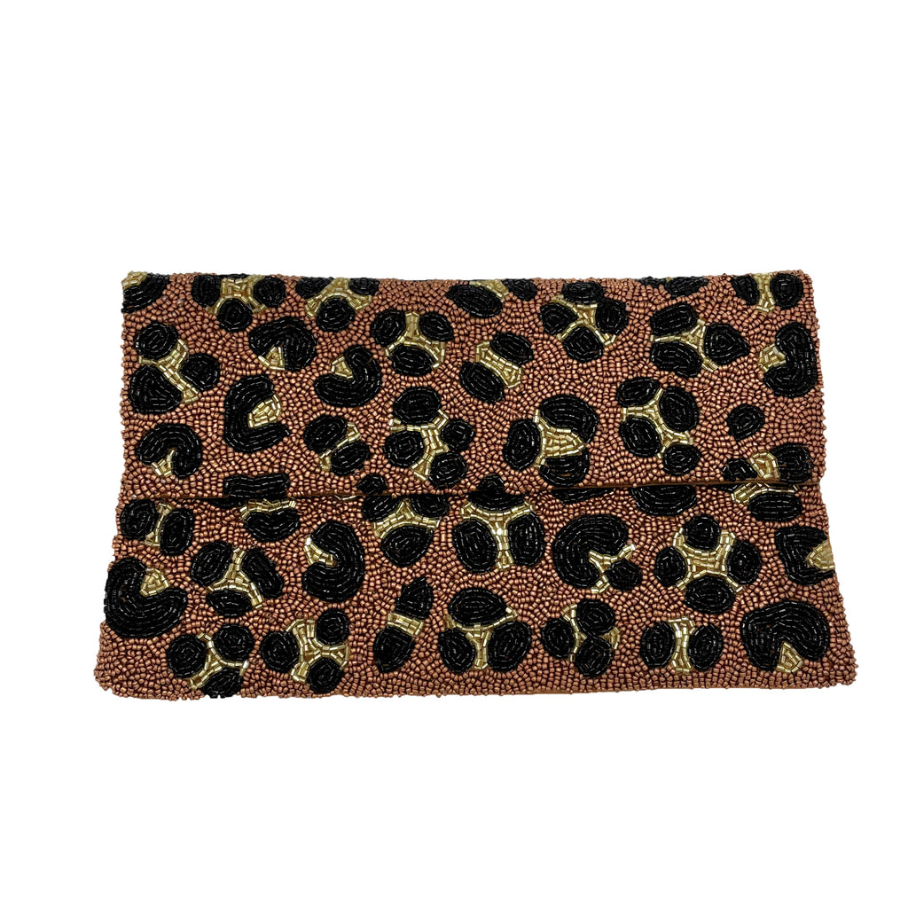 Leopard Beaded Clutch