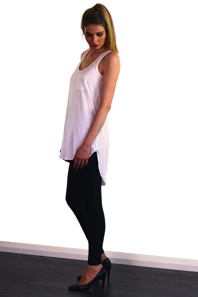 Long Pocket Tank White